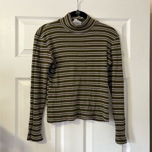 Vintage Striped Green and White Turtleneck
